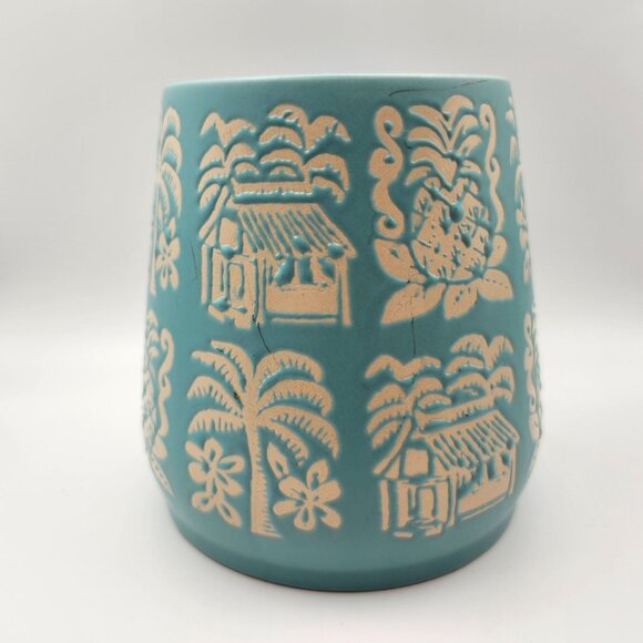 Opalhouse Blue Ceramic Mug Tropical Design Huts Pineapples Palms 24oz Tiki - Picture 3 of 9